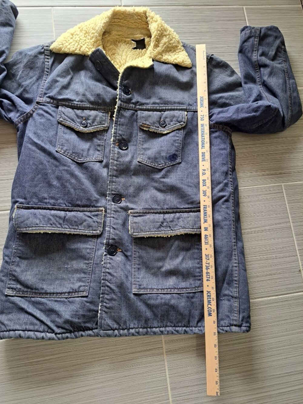 Vintage 70's Sears Roebucks Sherpa-Lined Denim Jacket  Work Coat L Blue Men's - Picture 10 of 13